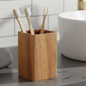 Acacia Wood Toothbrush Cup & Holder
